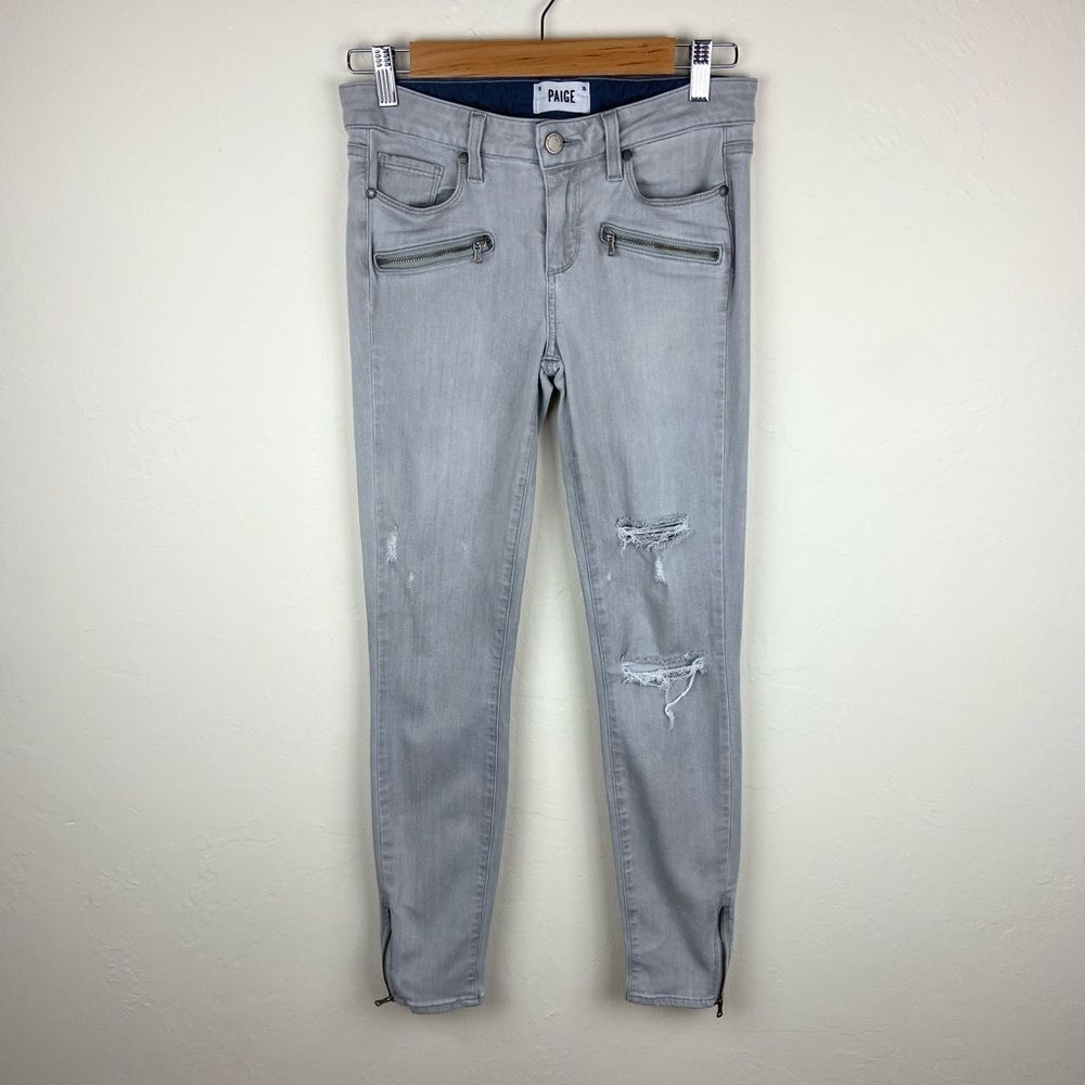 Paige Jane Zip Moto Distressed Ankle Jean - Gray